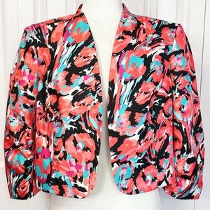 Evan Picone Black Label Multi Print Cropped Open Front Shrug Jacket 14